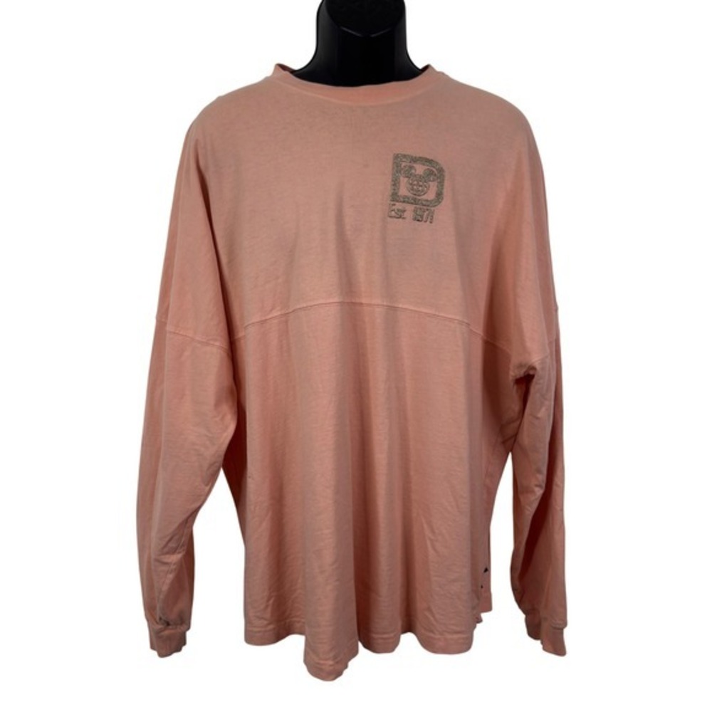 Disney Parks‎ Spirit Jersey Long Sleeve Peach Est 1971 Glitter Tee Sz L